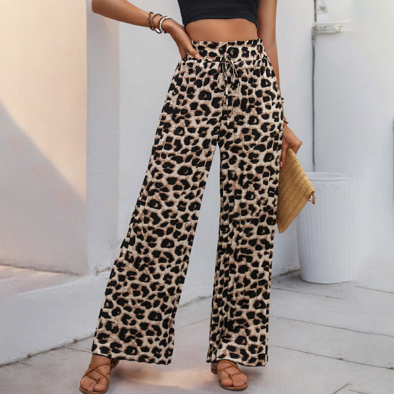 European and American fashion leopard print wide leg pants for women